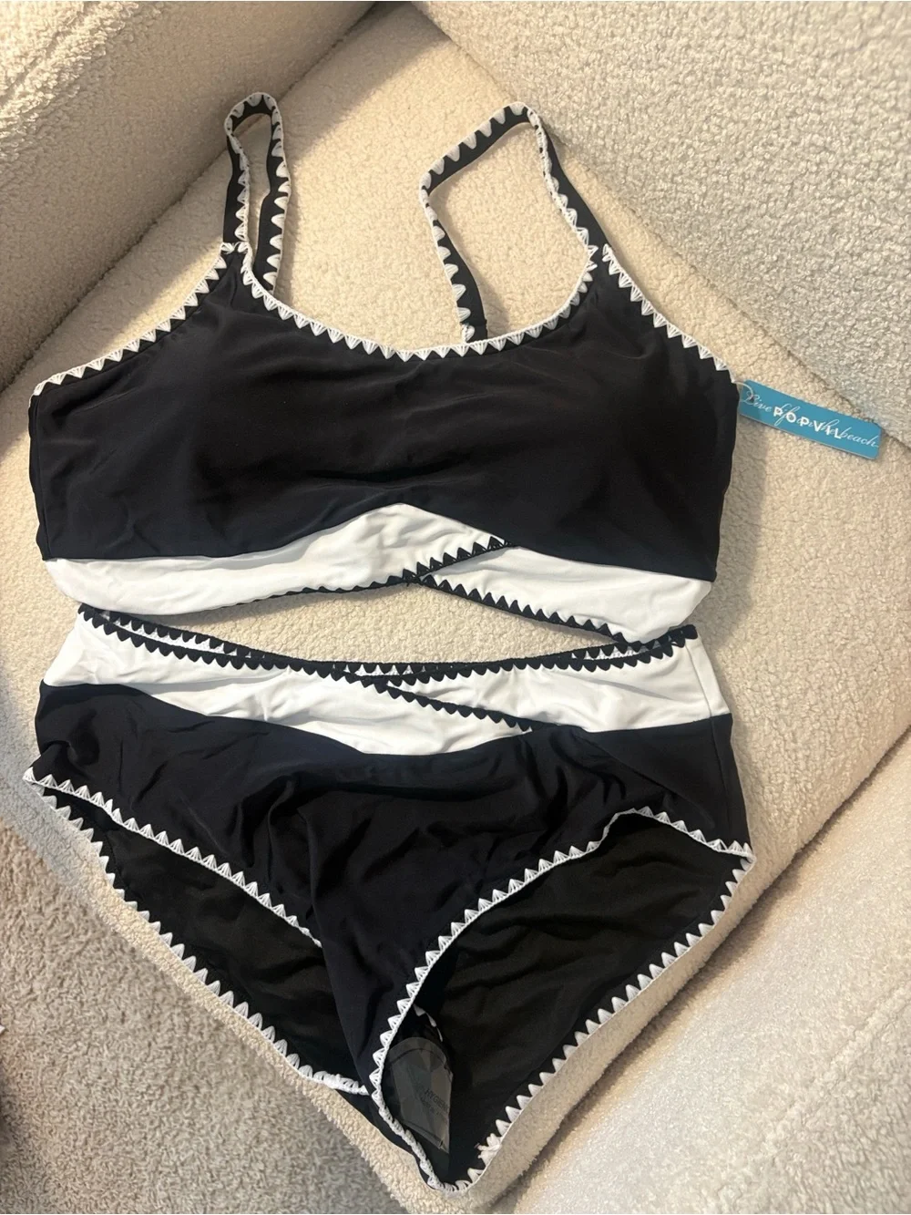 NWT Popvil Bikini Swimsuit | High-Waisted | Black & White | Size L